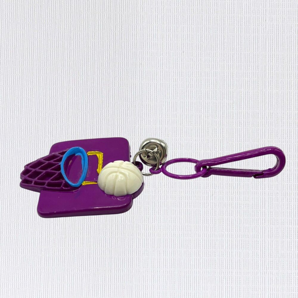 Vintage 80s Bell Charm Clip On Toy Purple Basketball Hoop Goal Plastic Jewelry View 6